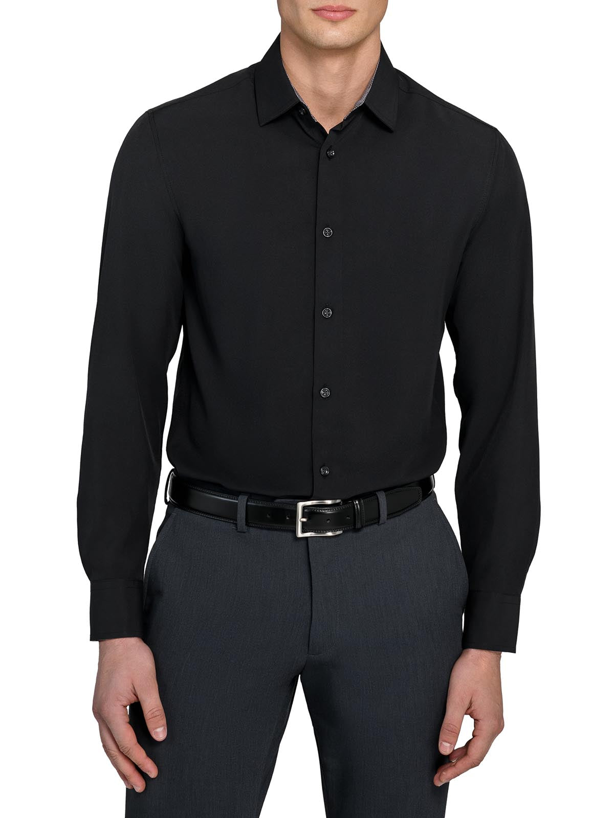 Con.Struct Men's Solid Black Performance Dress Shirt, Black / S14-14.5 32/33 / Slim - Con.Struct Black S14-14.5 32/33 Con.Struct Men's Solid Black Performance Dress Shirt, Black / S14-14.5 32/33 / Slim - Con.Struct Black S14-14.5 32/33