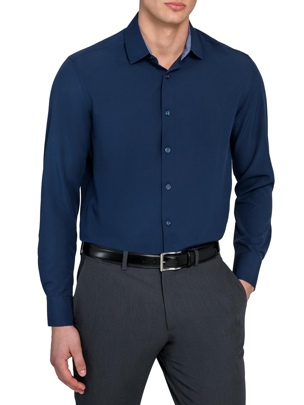 SOLID NAVY PERFORMANCE DRESS SHIRT NAVY / S14-14.5 32/33 / Slim SOLID NAVY PERFORMANCE DRESS SHIRT NAVY / S14-14.5 32/33 / Slim