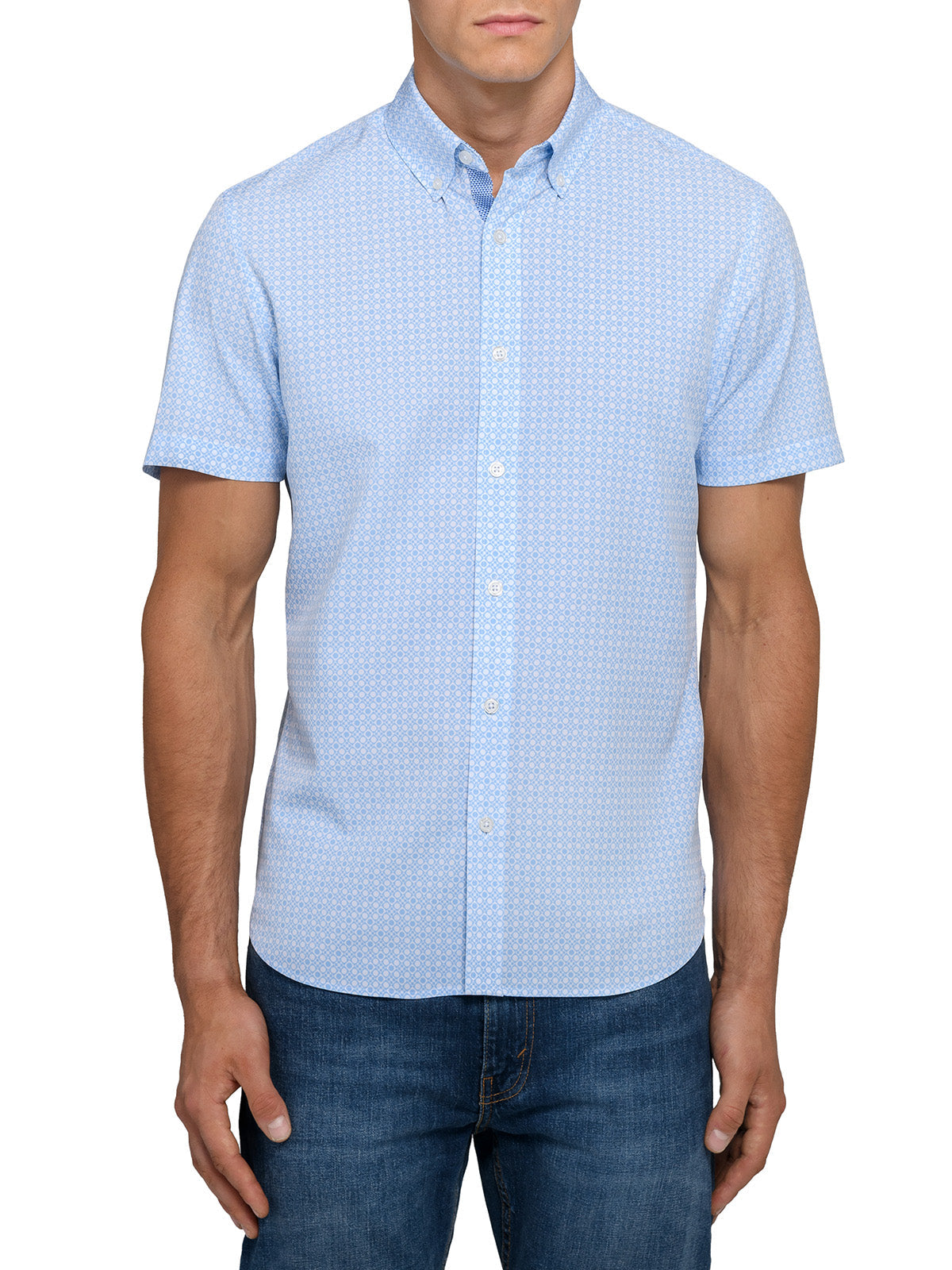 Con.struct Men's Checkered Dot Print 4 Way Stretch Performance Short Sleeve Shirt, White/Blue / 1XL / Slim - Con.struct White/Blue 1XL Con.struct Men's Checkered Dot Print 4 Way Stretch Performance Short Sleeve Shirt, White/Blue / 1XL / Slim - Con.struct White/Blue 1XL