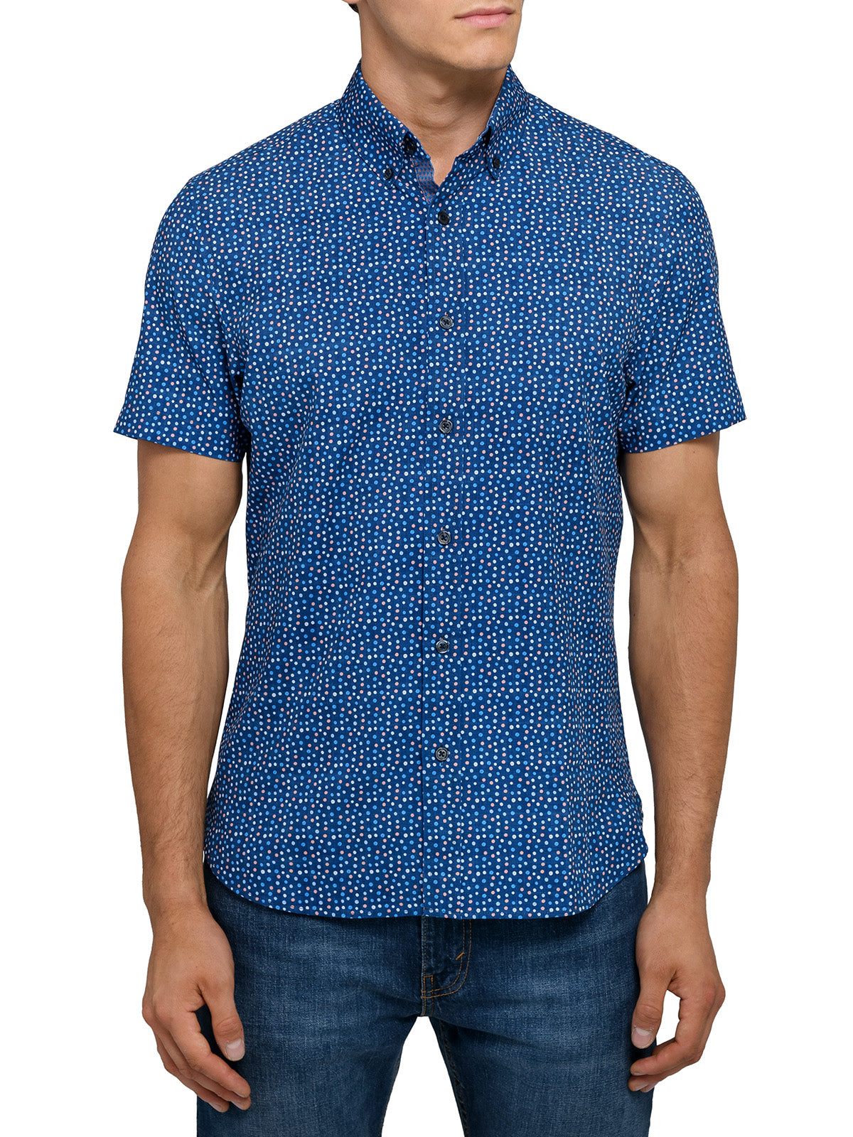 TOSSED DOT PRINT 4 WAY STRETCH PERFORMANCE SHORT SLEEVE SHIRT – CON.STRUCT TOSSED DOT PRINT 4 WAY STRETCH PERFORMANCE SHORT SLEEVE SHIRT – CON.STRUCT