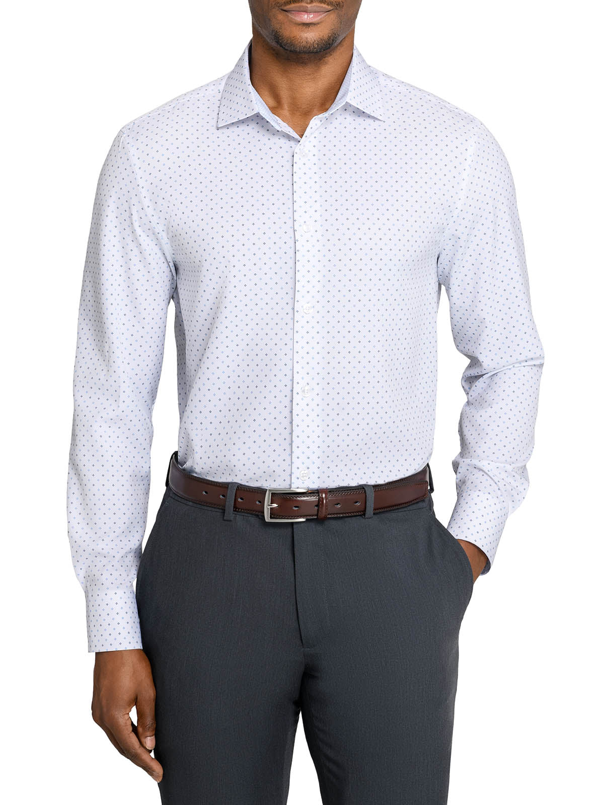4 way stretch dress shirt DIAMOND DOT PERFORMANCE DRESS SHIRT WHITE/BLUE / M15-15.5 33/34 / Slim