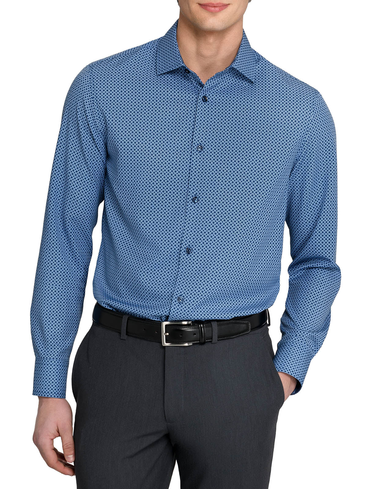 MINI TRELLIS PERFORMANCE DRESS SHIRT NAVY/WHITE / XL17-17.5 34/35 / Slim