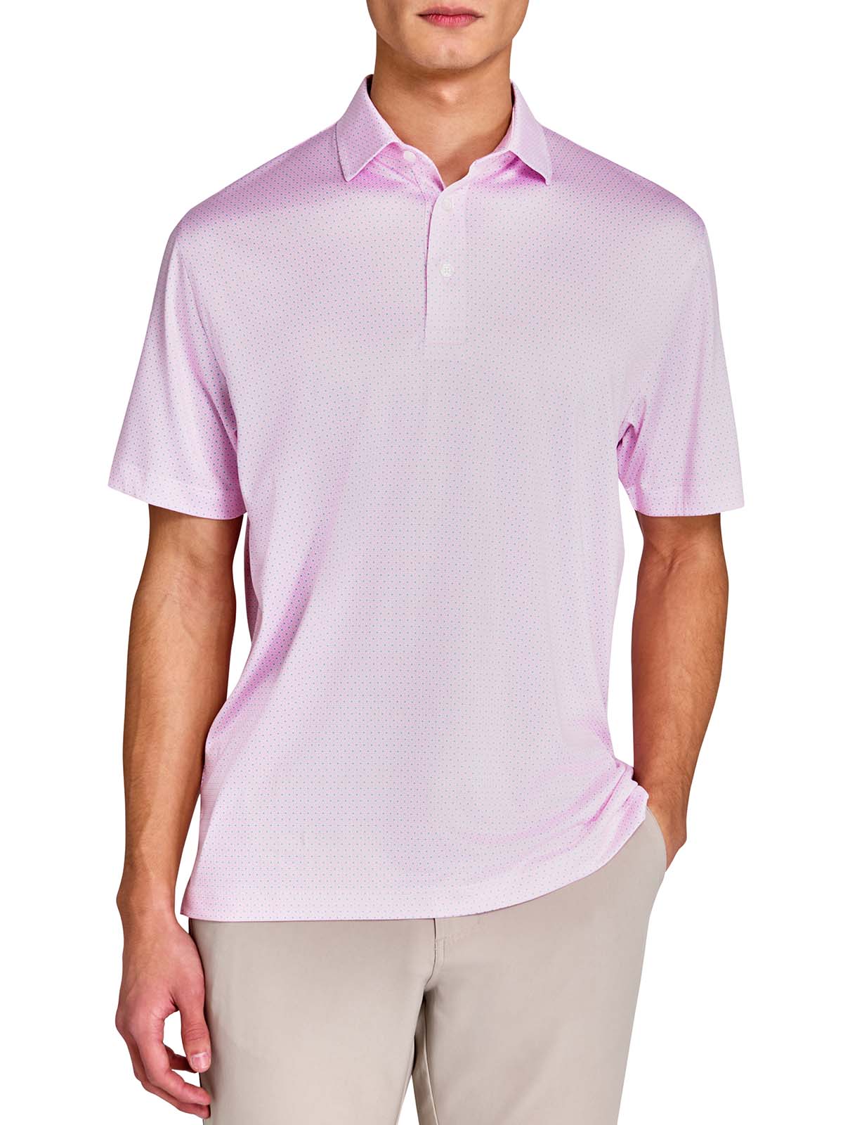 Con.Struct Men's Micro Flower Chain Print Performance Polo, Blue/Pink / Large / Classic - Con.Struct Blue/Pink LRG Con.Struct Men's Micro Flower Chain Print Performance Polo, Blue/Pink / Large / Classic - Con.Struct Blue/Pink LRG