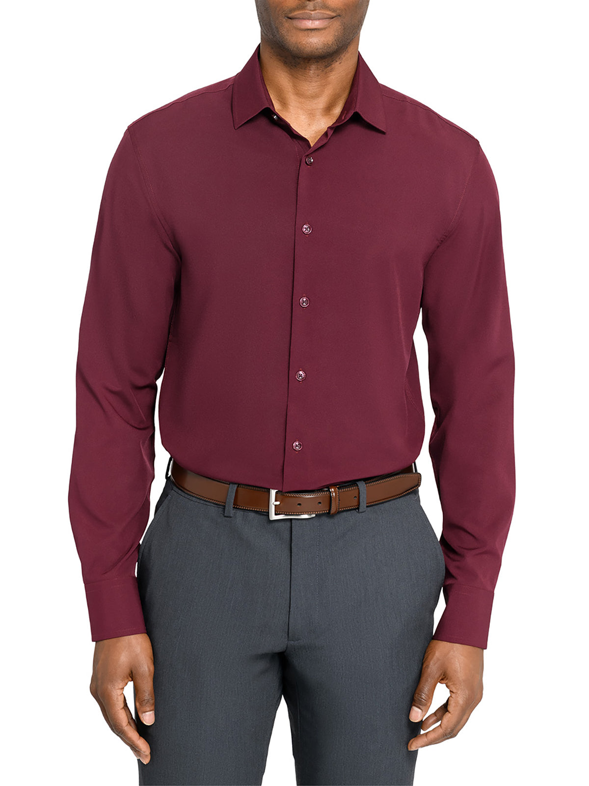 Con.Struct Men's Solid Ceremony 4 Way Performance Cooling Dress Shirt, Wine / 16.5 Large / Slim - Con.Struct Wine 16.5 Large Con.Struct Men's Solid Ceremony 4 Way Performance Cooling Dress Shirt, Wine / 16.5 Large / Slim - Con.Struct Wine 16.5 Large