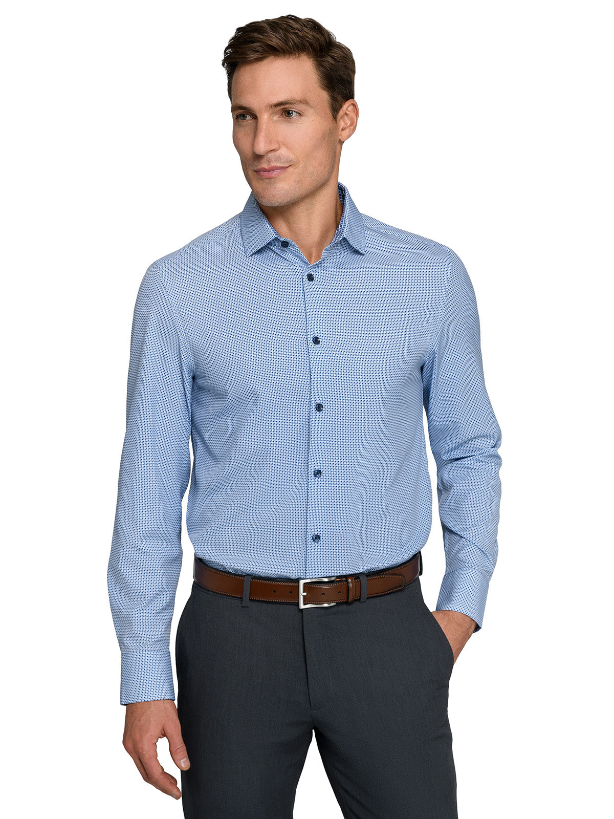 MULTI HOUNDSTOOTH PRINT 4 WAY PERFORMANCE DRESS SHIRT