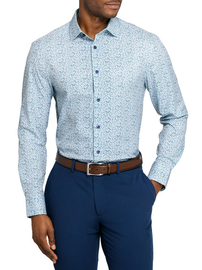 FERN AND FLORA PRINT 4 WAY PERFORMANCE DRESS SHIRT WHITE/GREEN / M15-15.5 33/34 / Slim