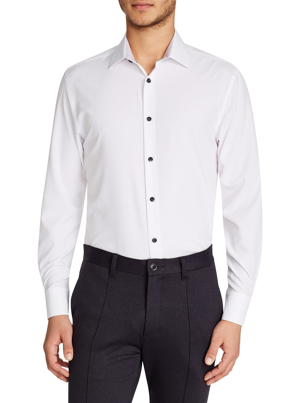 White Solid Cooling Performance Dress Shirt