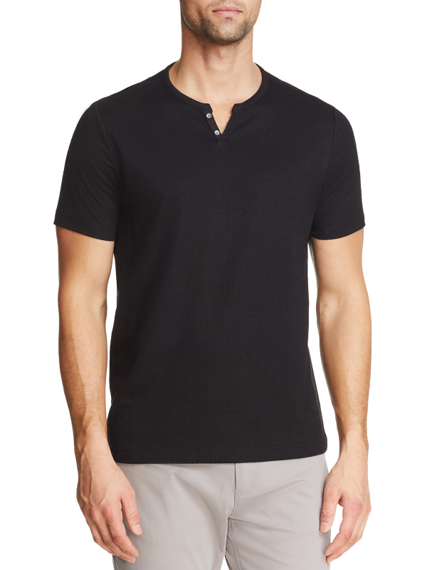 SOLID WAFFLE KNIT SHORT SLEEVE HENLEY