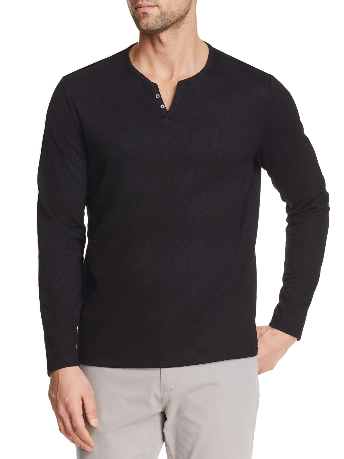 SOLID WAFFLE KNIT LONG SLEEVE HENLEY